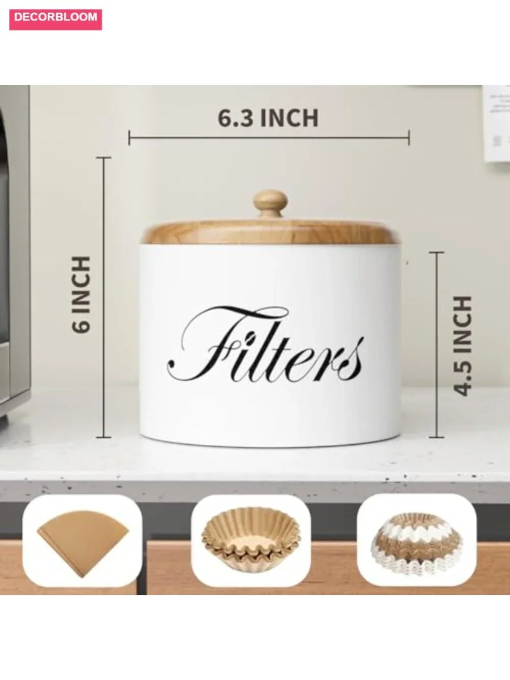 Wooden Coffee Filter Holder with Lid, Round Rustic Farmhouse Storage for Counter
